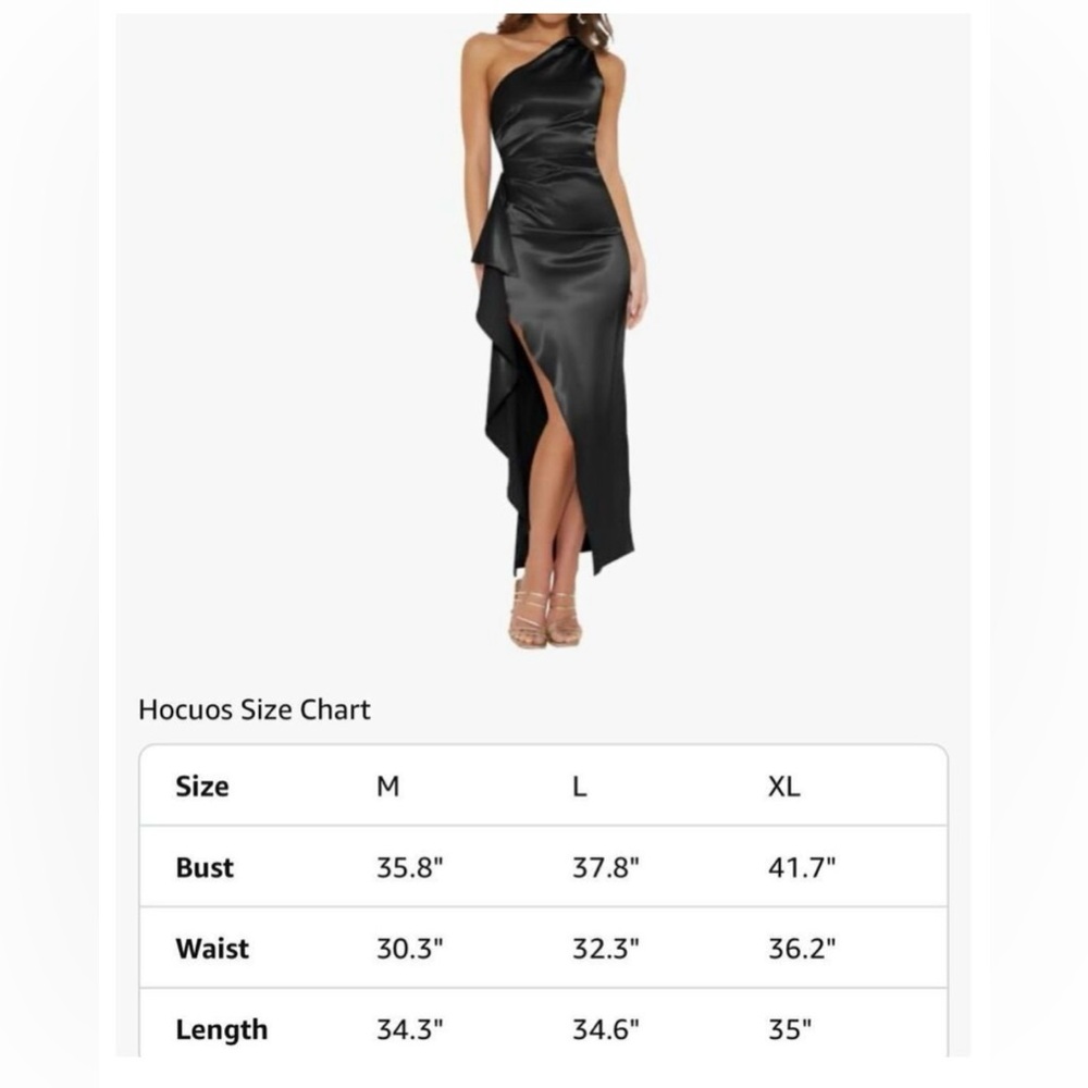 NEW Black Satin 1 Shoulder Long Sleeve High Slit Maxi Dress Sz Medium!  NEW!! - Picture 3 of 6
